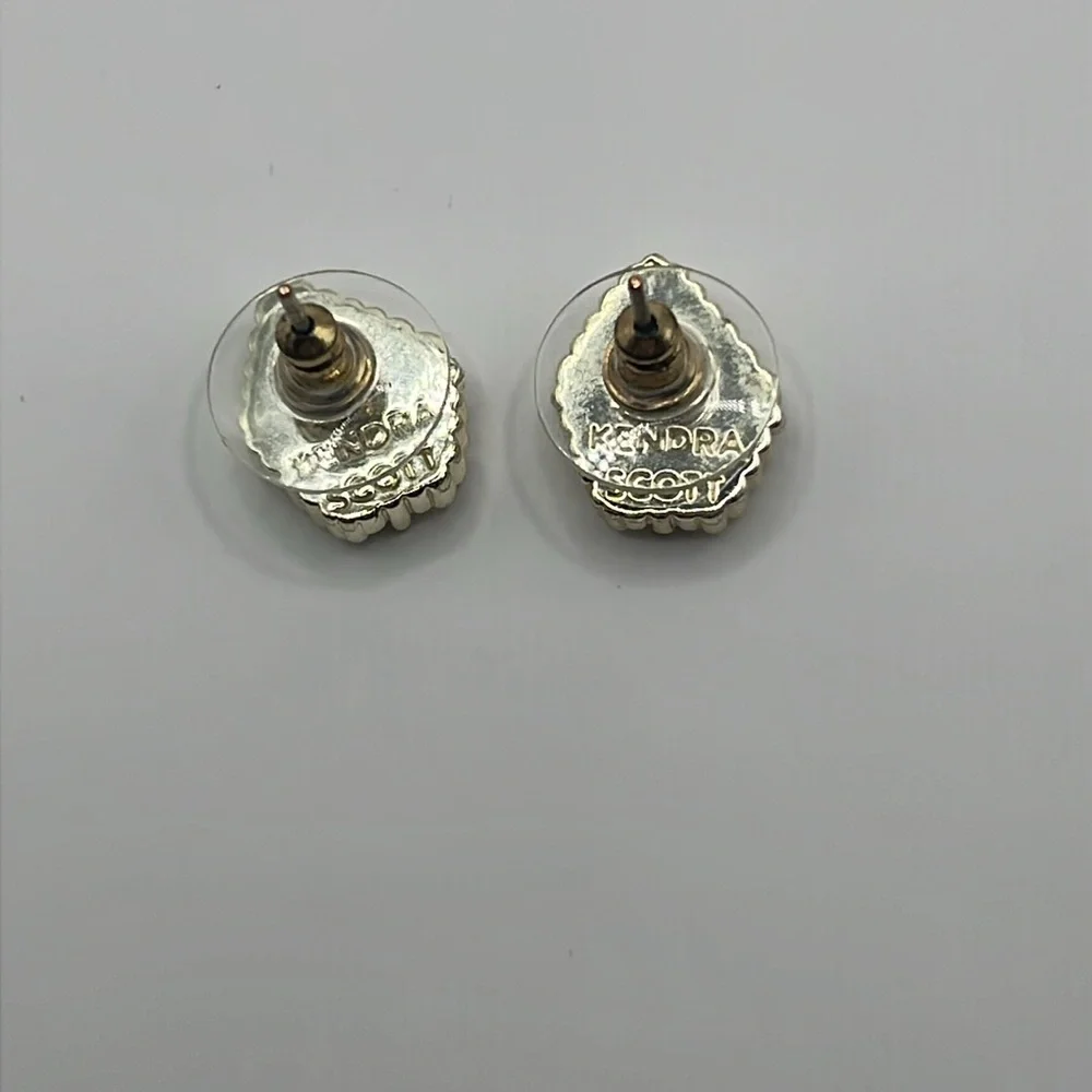 Kendra Scott White Kyocera Opal Druzy Tessa Stud Earrings Gold - Picture 9 of 12